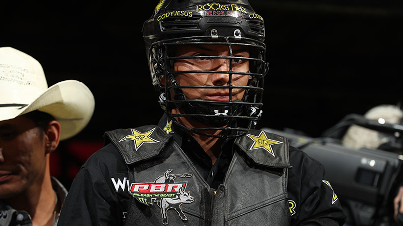 Jesus steps up to ride SweetPro’s Bruiser with Team USA Wolves coach Nuce in attendance