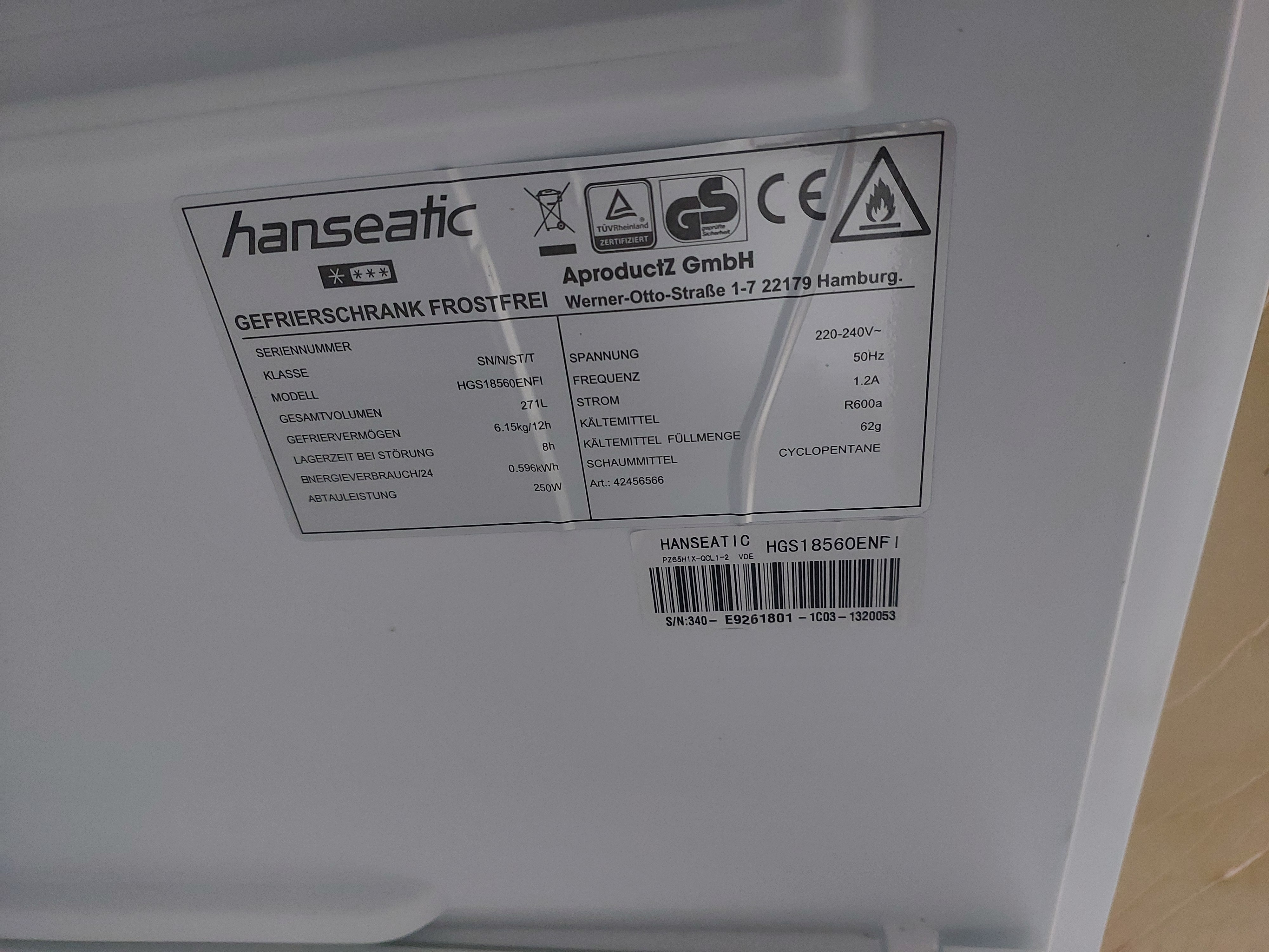 Морозильна камера Hanseatic HGS18560ENFI Image