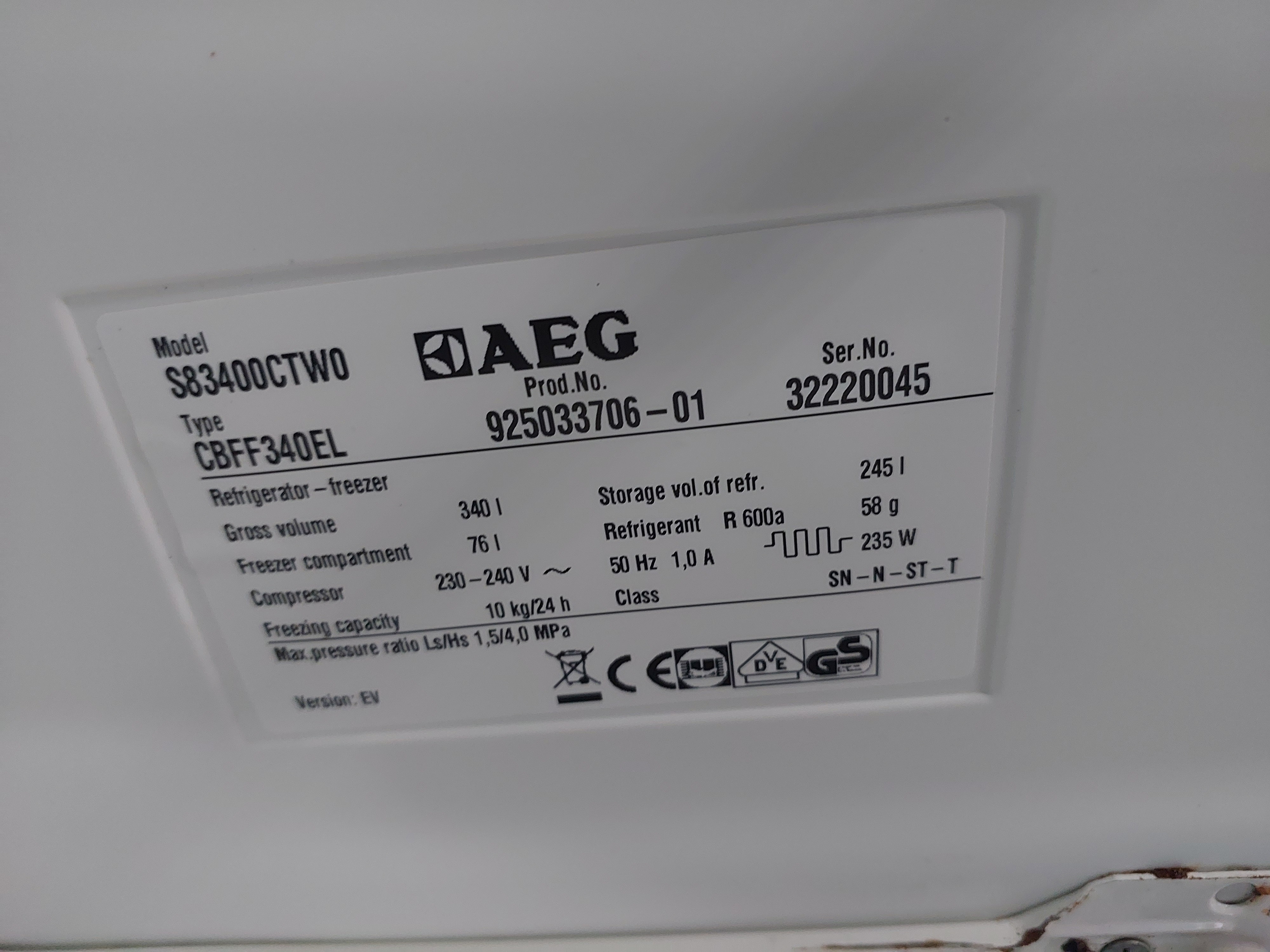 Холодильник AEG S83400CTW0 Image