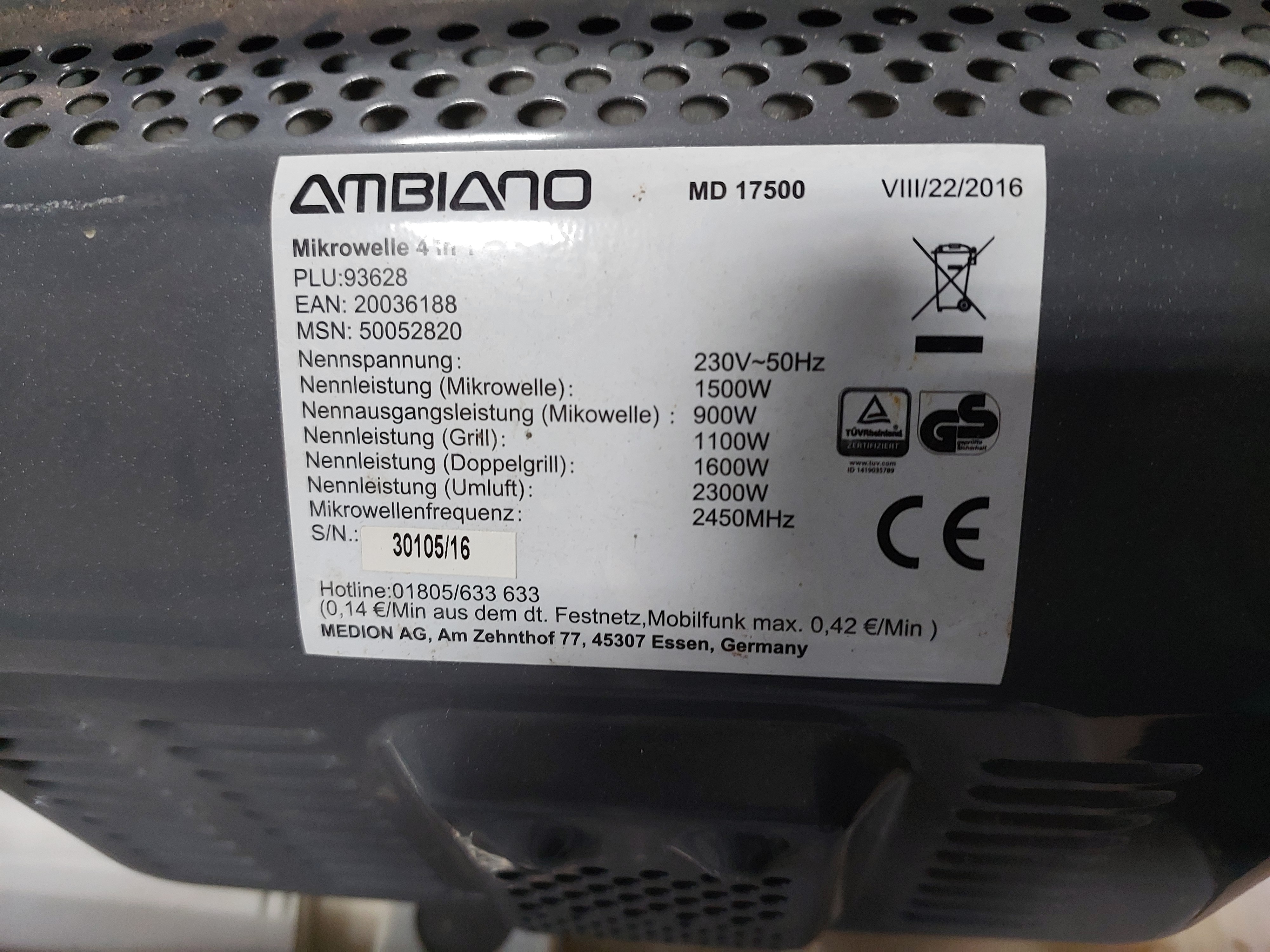Мікрохвильова піч AMBIANO MD 17500 Image