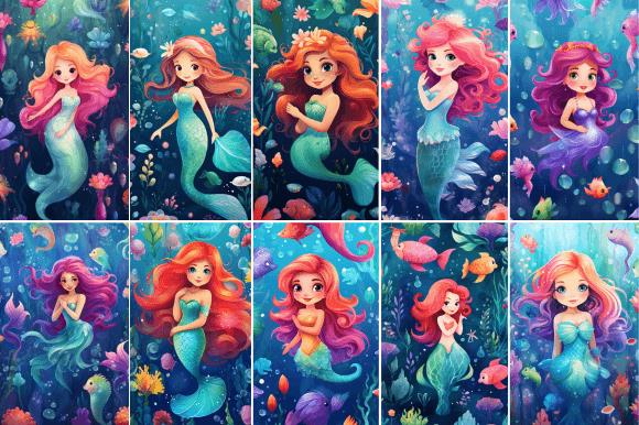 Cute Mermaid Digital Paper Set underwater scene