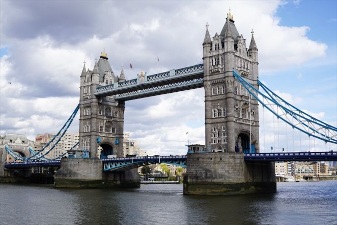 tower bridge with clouds