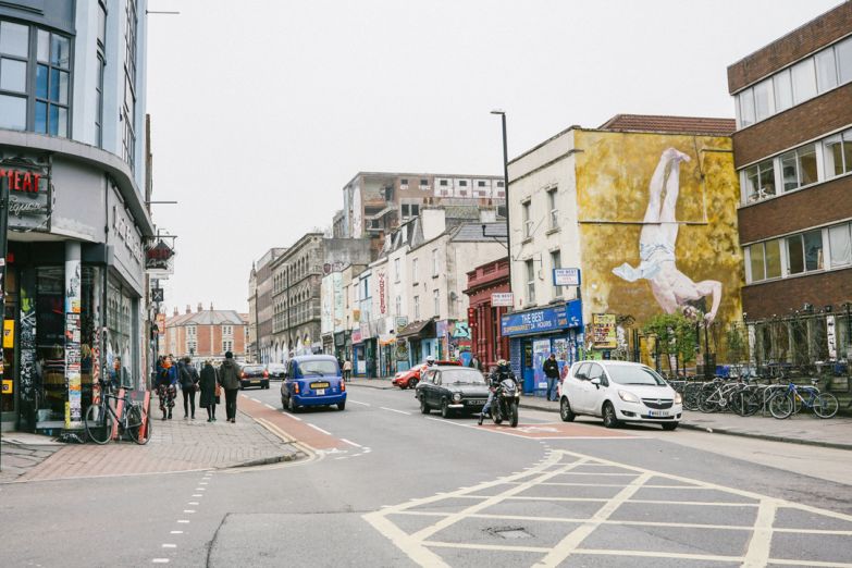 Breakdancing Jesus street art in Bristol, England