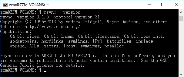 rsync></p>
<p>为了对比方便我在相同的客户端上分别运行 RHEL6 Linux 系统和开启了 Bash on Ubuntu 的 Win10 系统使用 rsync 命令进行文件备份的上传和下载性能测试，存储服务器上运行的是标准 rsync 服务器（没有开启 SSH 用户验证）。</p>
<p>测试中也使用和上面的备份性能对比文章相似的配置，服务器使用 24 个 SATA 盘建立 RAID0 磁盘阵列做底层存储，客户端和服务器之间都是千兆网络，客户端上的文件读写都使用内存文件系统（Linux 上使用 <code>tmpfs</code>，Windows 上使用 <code>ImDisk</code> 工具生成内存盘）防止客户端本地硬盘读写性能成为瓶颈。</p>
<p>先看看 RHEL6 Linux 系统下的 rsync 备份性能结果：</p>
<pre title=