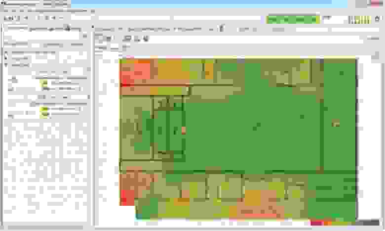 Ekahau Site Survey и аналогичные инструменты могут отображать градуированную (тепловую) карту помех в совмещенном канале.