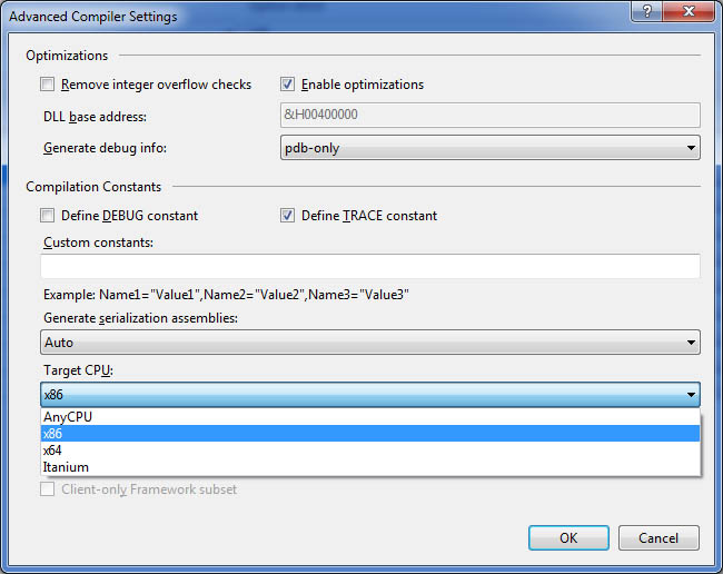 Selecting target CPU