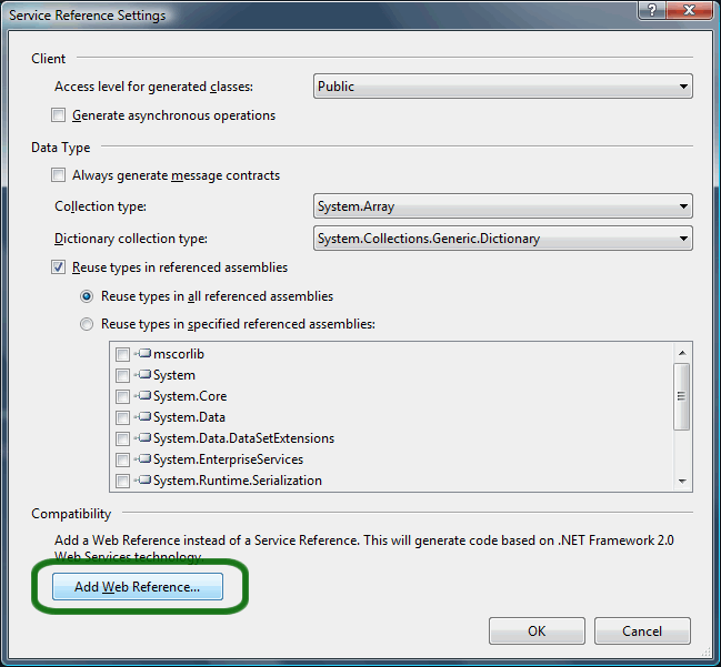 Add Webservice Click the "Add Web Reference" button