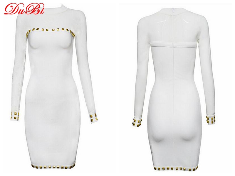2015 new arrival HL Bandage Dress White Long Sleeve Bandage Dress Party Dress Celebrities Dress