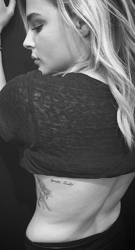 Chloe Moretz - Side Tatoo of Grandmonther name-Janette Duke