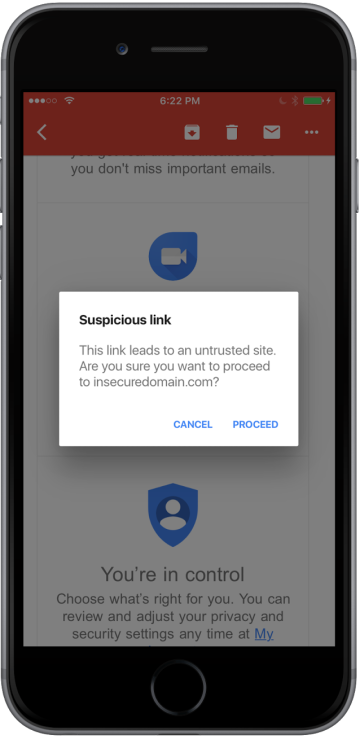 Anti-pishing check in Gmail for iOS