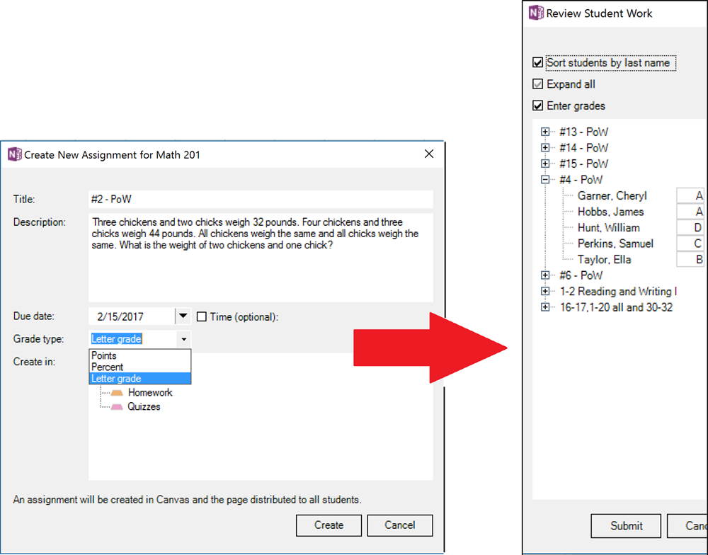 OneNote Class Notebook Letter Grade