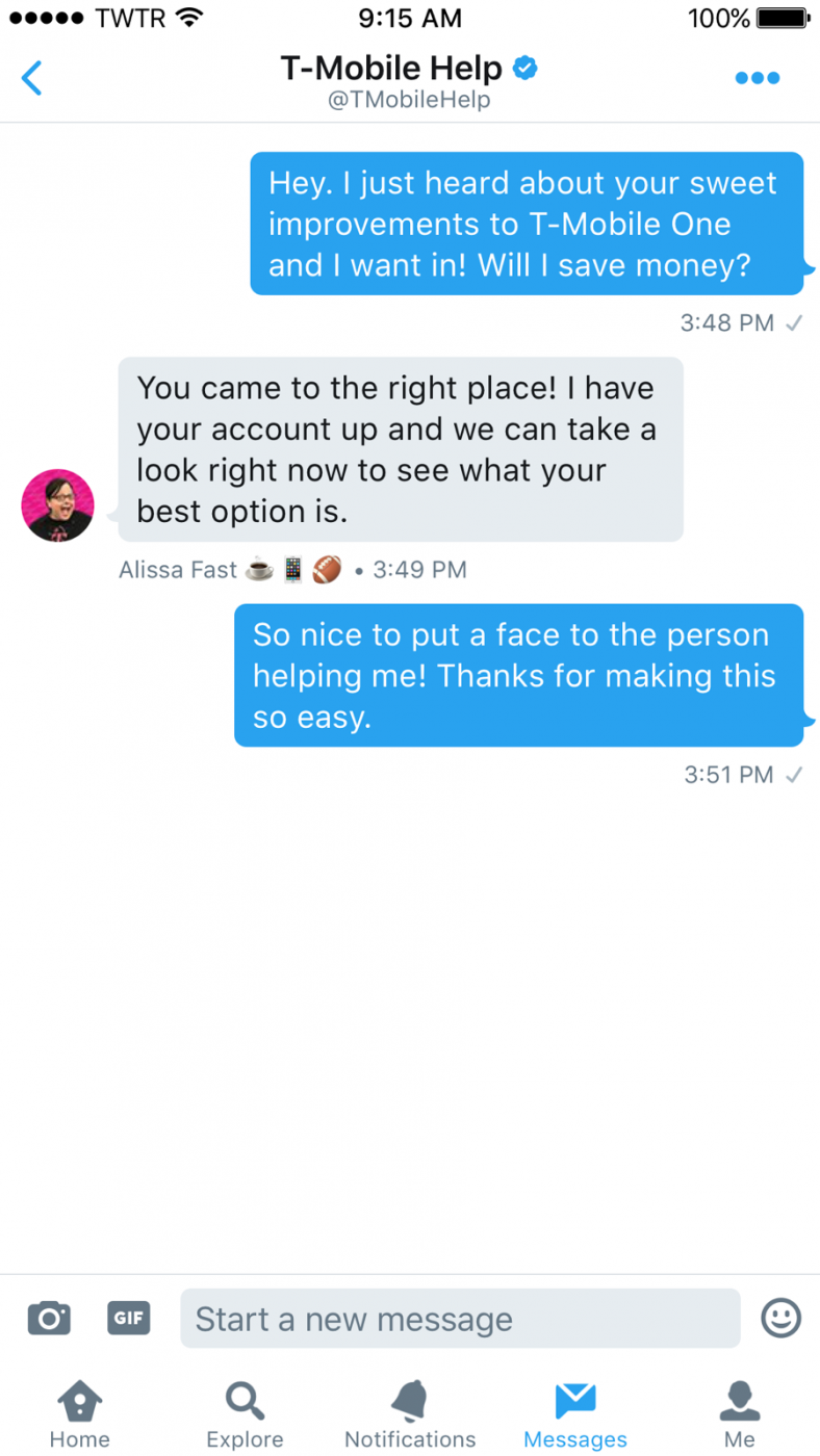 Twitter Custom profiles in Direct Messages