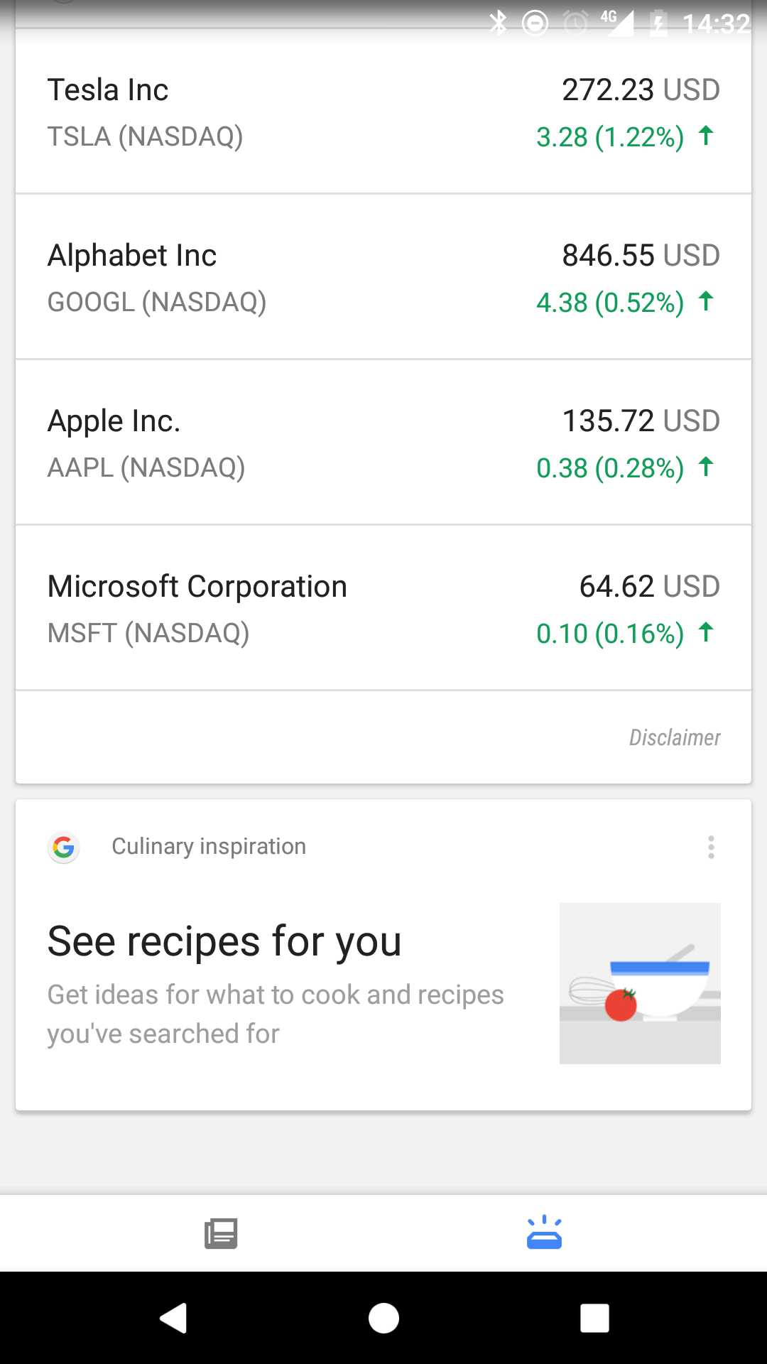Google Now: new culinary section