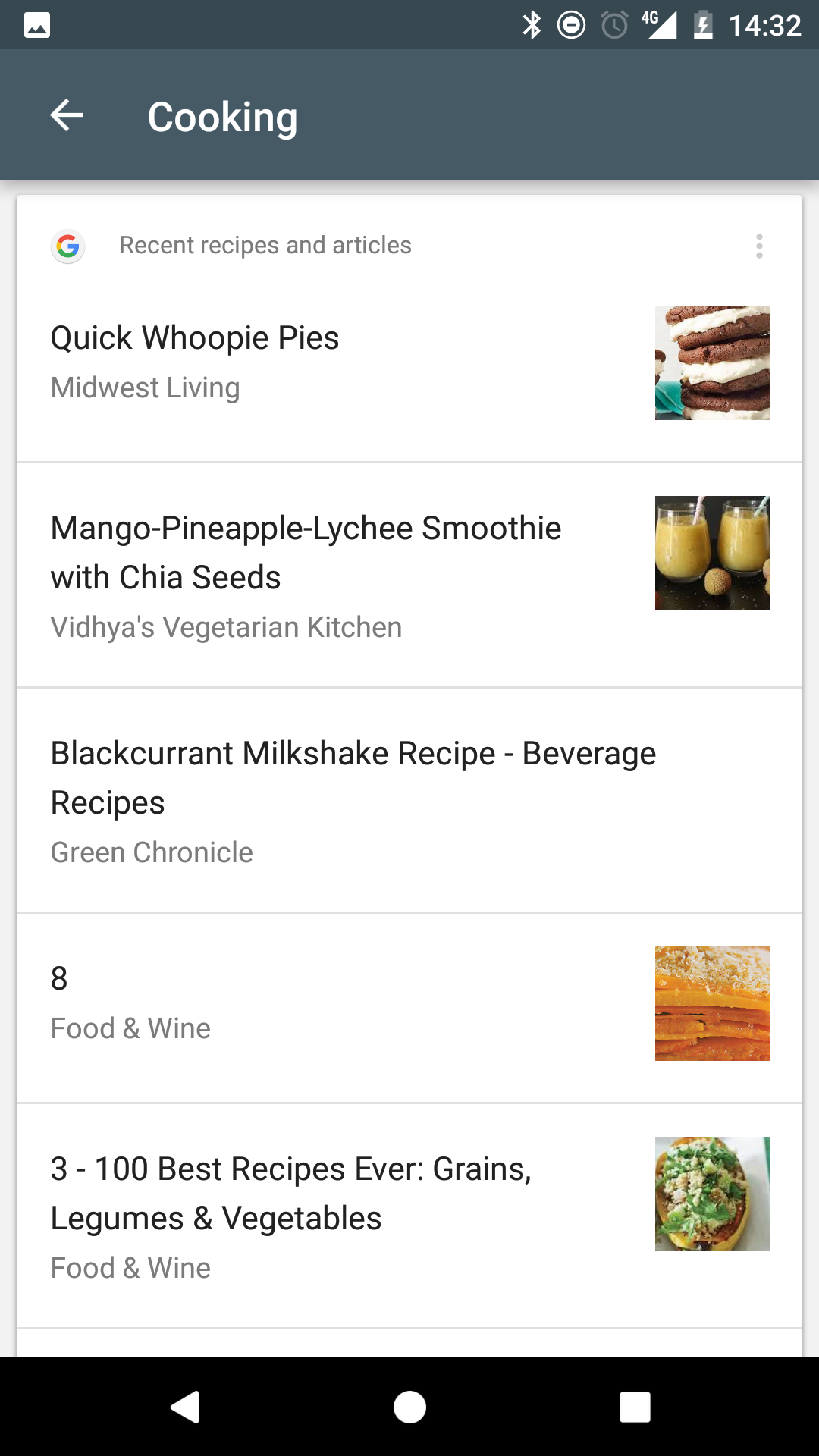 Google Now: New Cooking Card