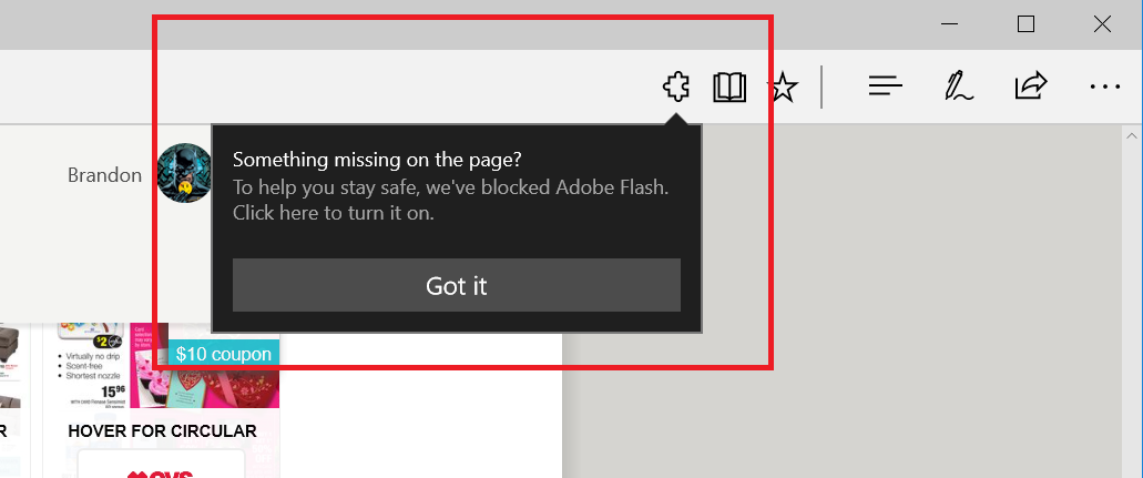 New URL bar diaglog for click-to-run Flash in Microsoft Edge