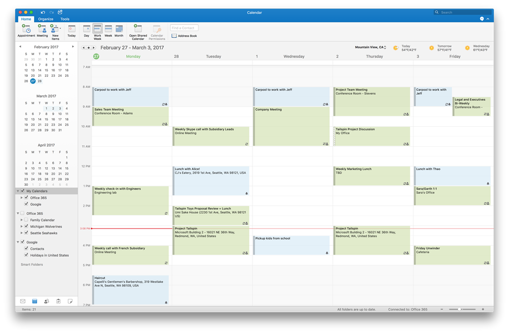 Outlook 2016 for Mac support Google Calendar and Contacts