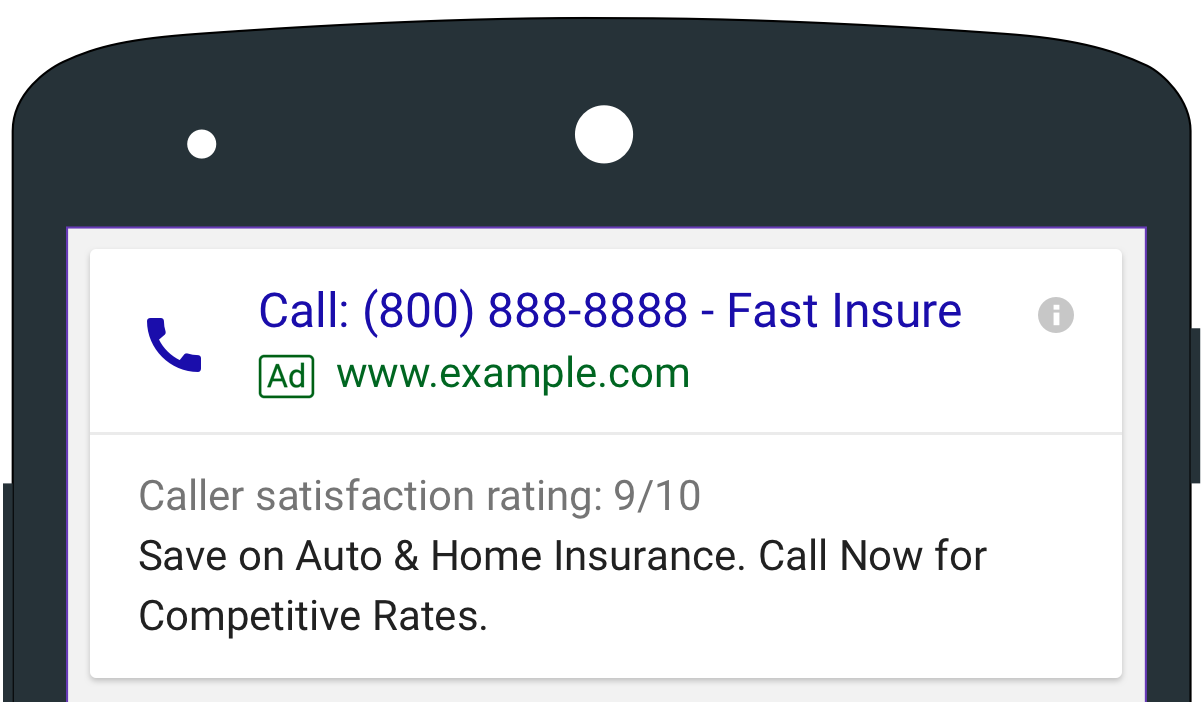 AdWords click-to-call ads including caller details