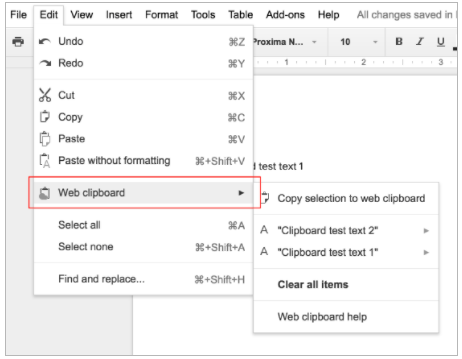 Web clipboard in Google Docs, Sheets, and Slides