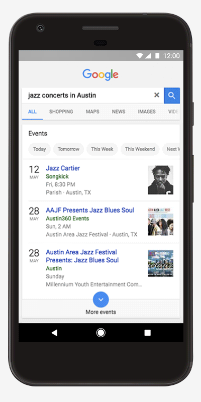 Event Search on Google App and Mobile web
