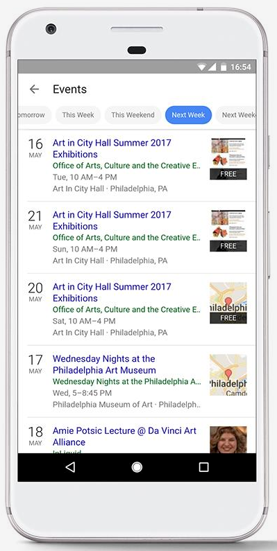 Google Event search filters
