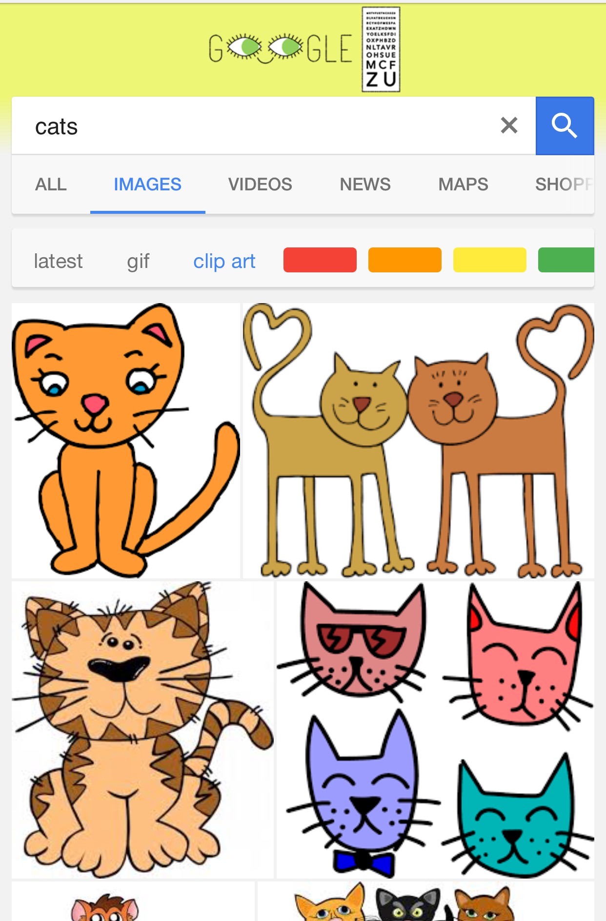 Clip art image search filter on Google mobile