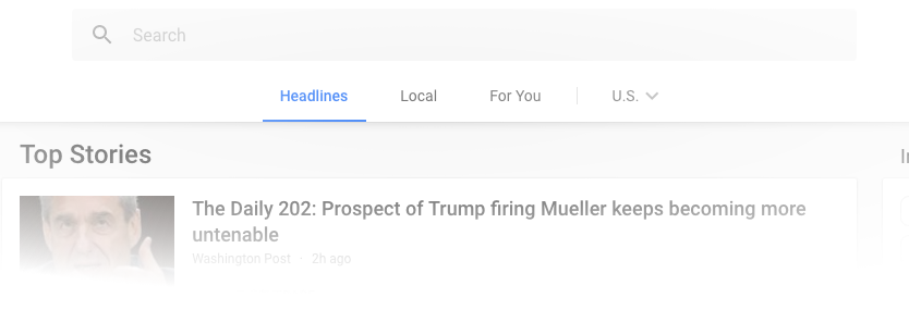 Google News new top navigation bar