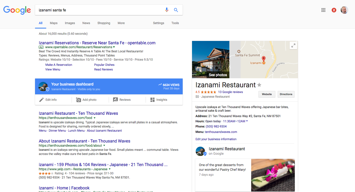 New Google My Business Dashboard within Search