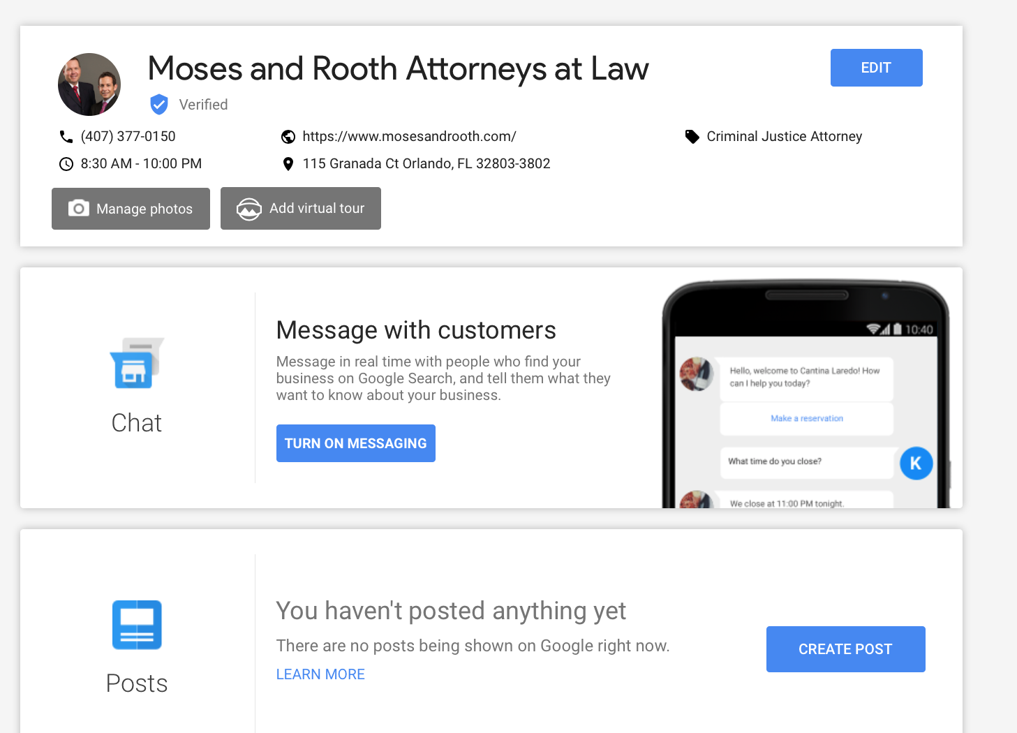 Google My Business Message with Cutomers feature