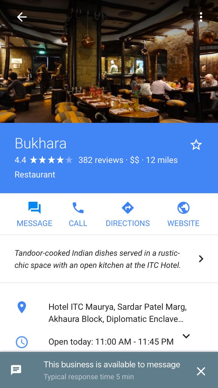 Google My Business Message with Customers appearing in local panel mobile search