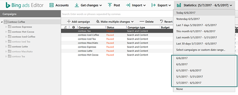 bing ads editor new statistics data cache