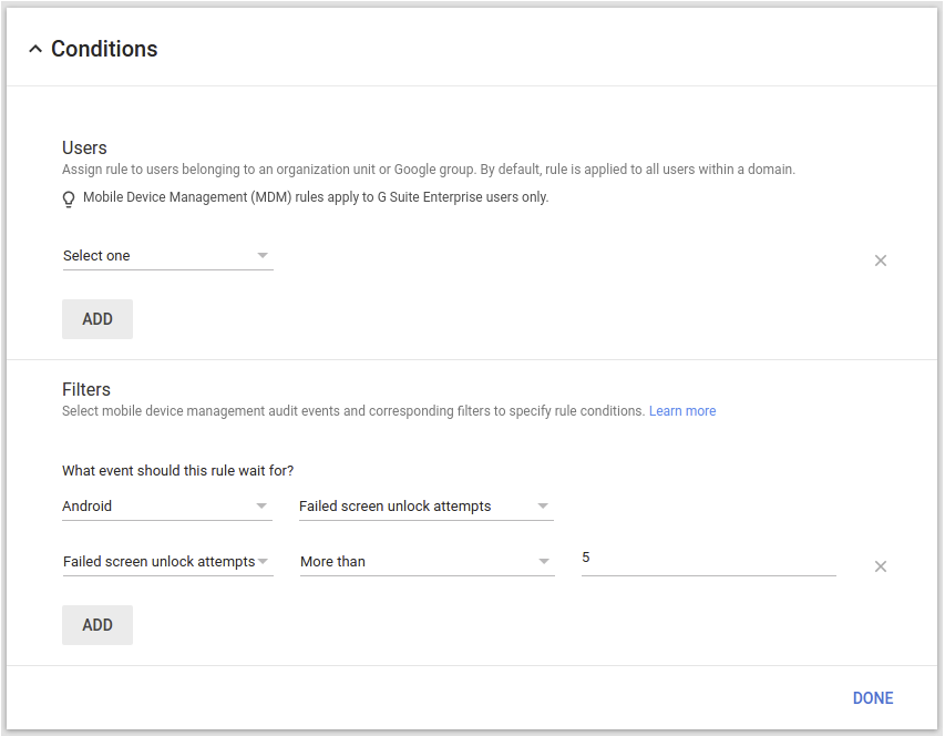 G suite Mobile Management Rules