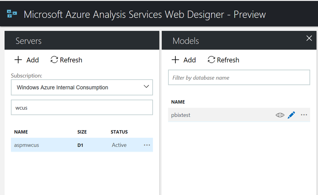 Azure Analysis Services web designer