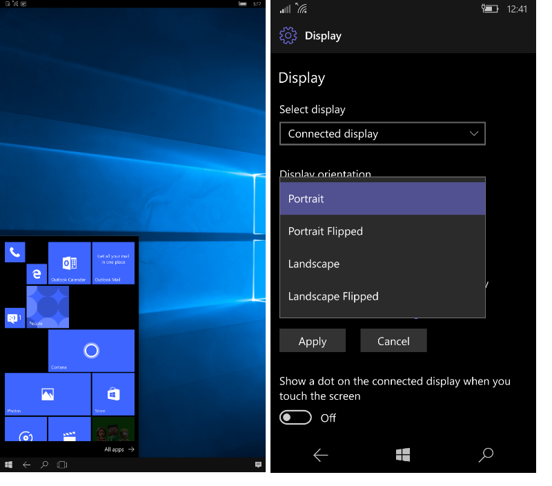 Switch to portrait mode orientation in Continuum