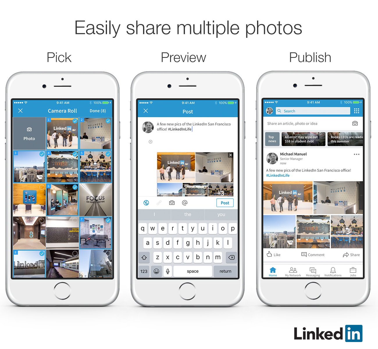 LindedIn multiple select photos for posts