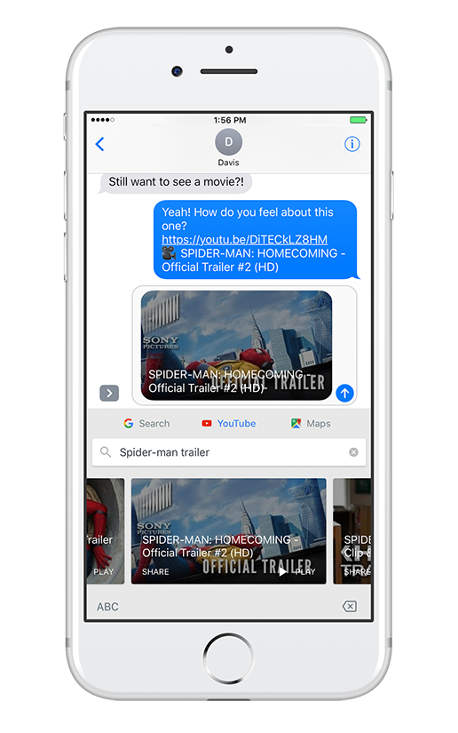 YouTube tab on Gboard for iOS