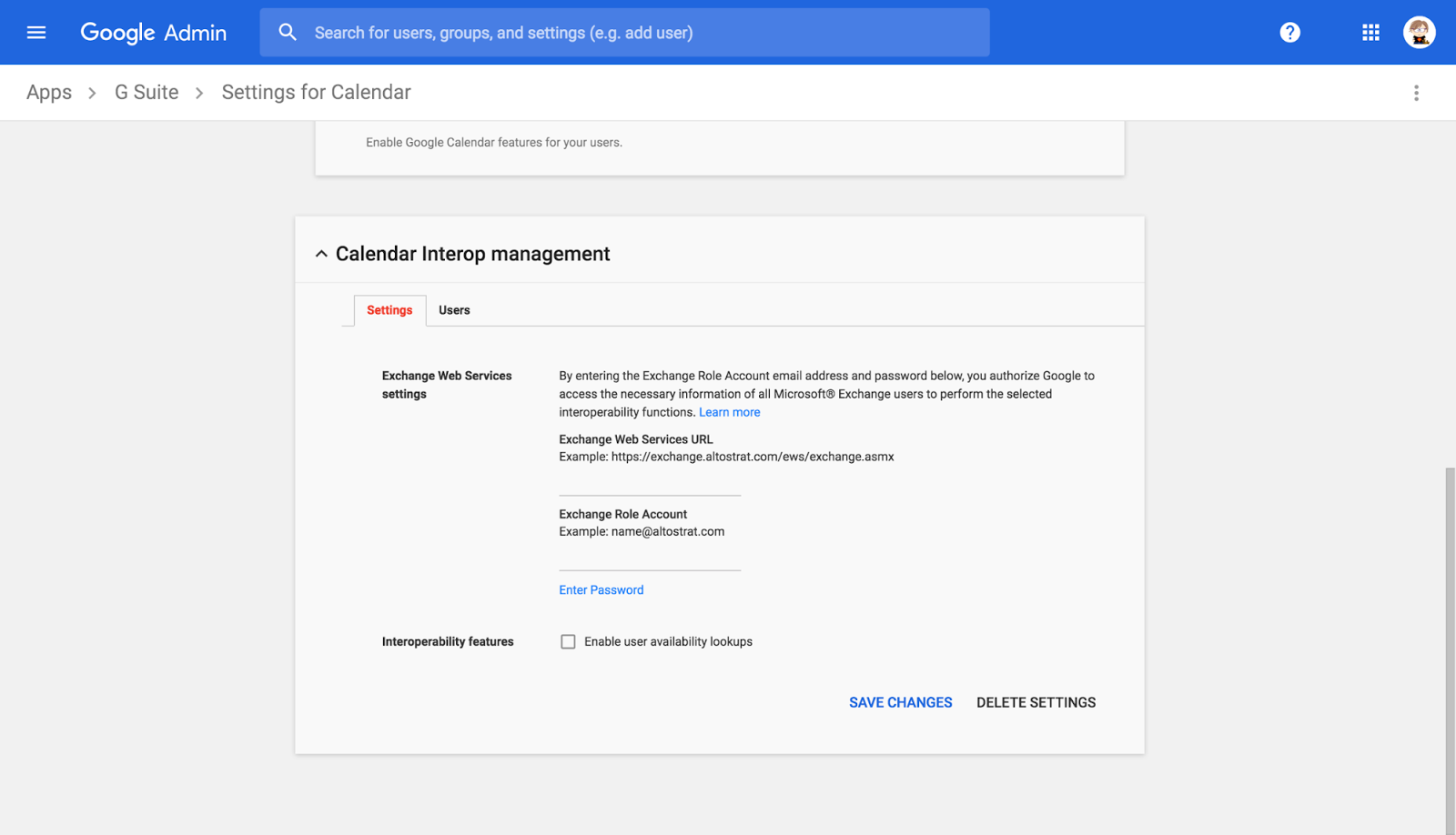 Google Calendar and Microsoft Exchange Interop Settings