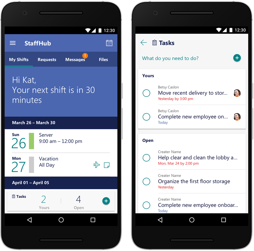 improved Microsoft StaffHub on Android and iOS