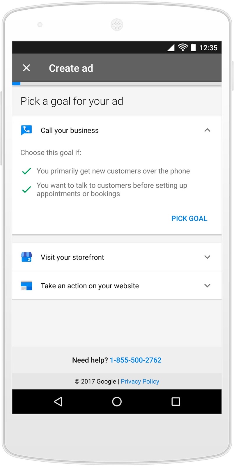 adwords express: take an action on your website goal