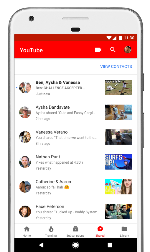 New sharing tab in YouTube app