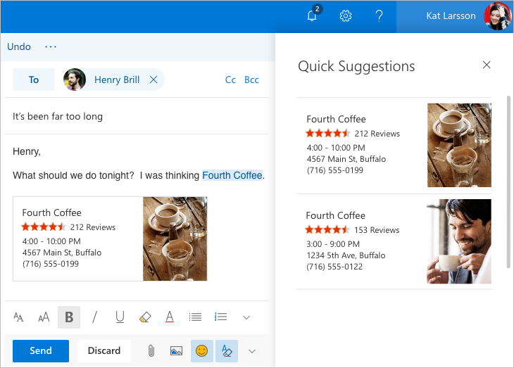 Outlook.com Quick Suggestions