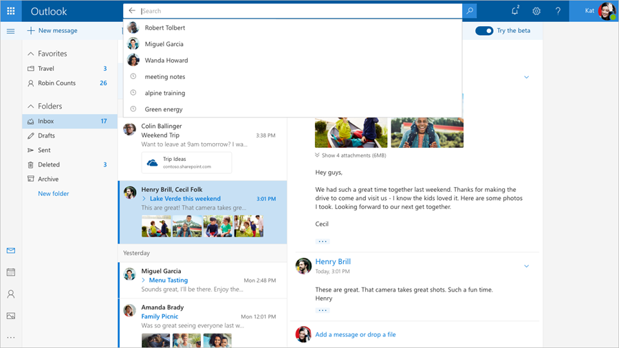 Outlook.com beta UI