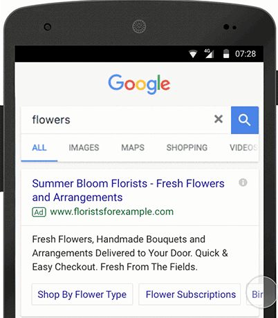 AdWords tappable, srollable sitelinks