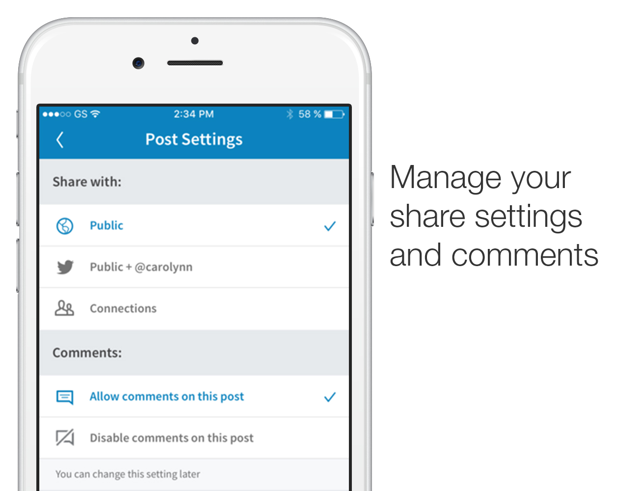LinkedIn comments settings