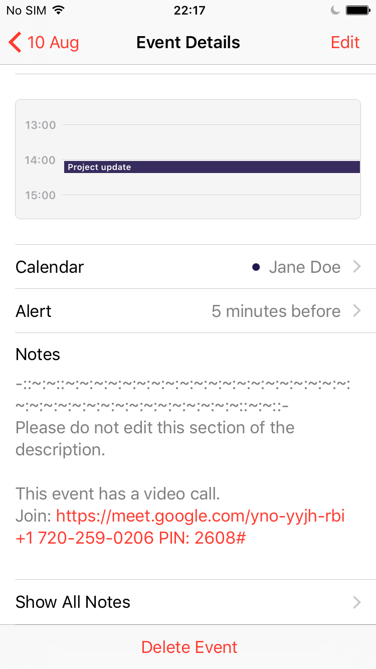 CalDAV auto generated even description