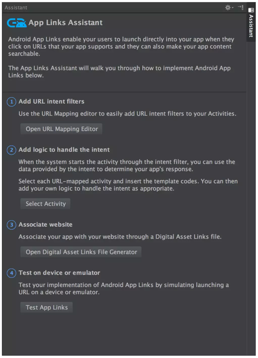 Android Studio 2.3 App Links Assistant