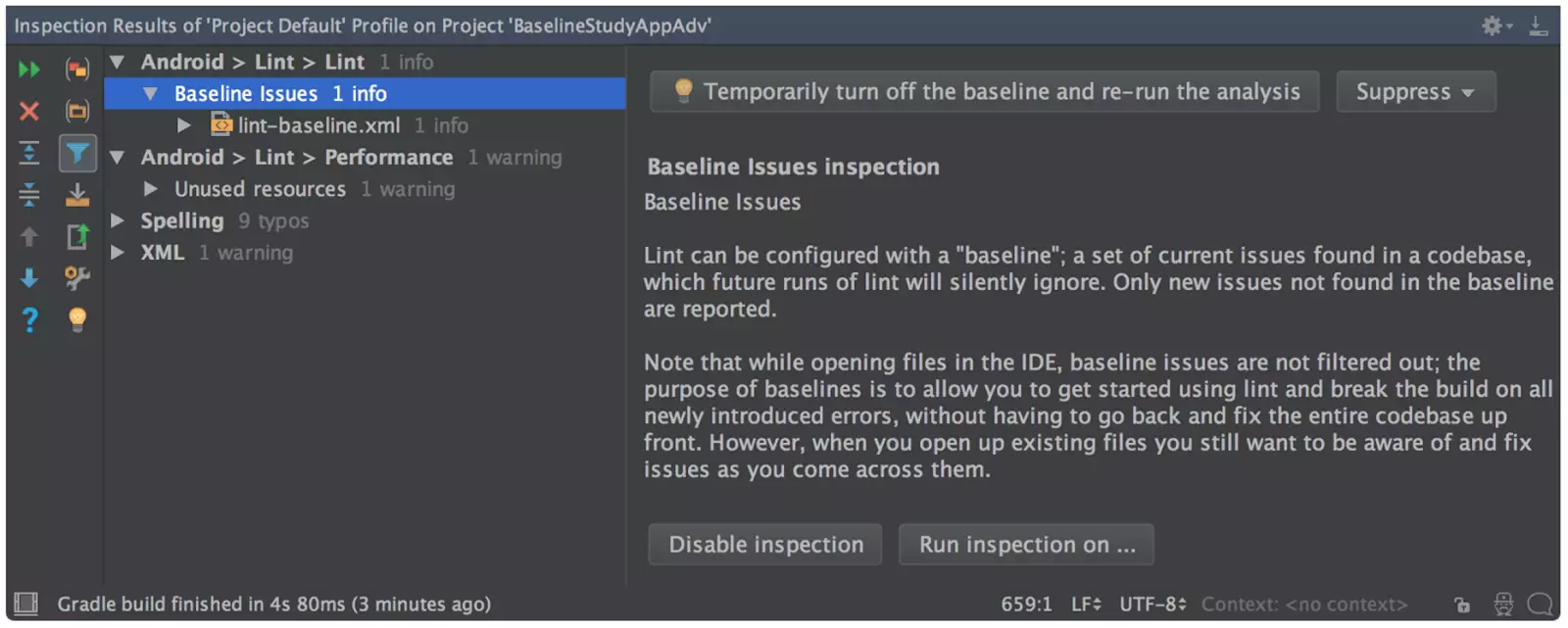 Android Studio 2.3 Lint Baseline Support