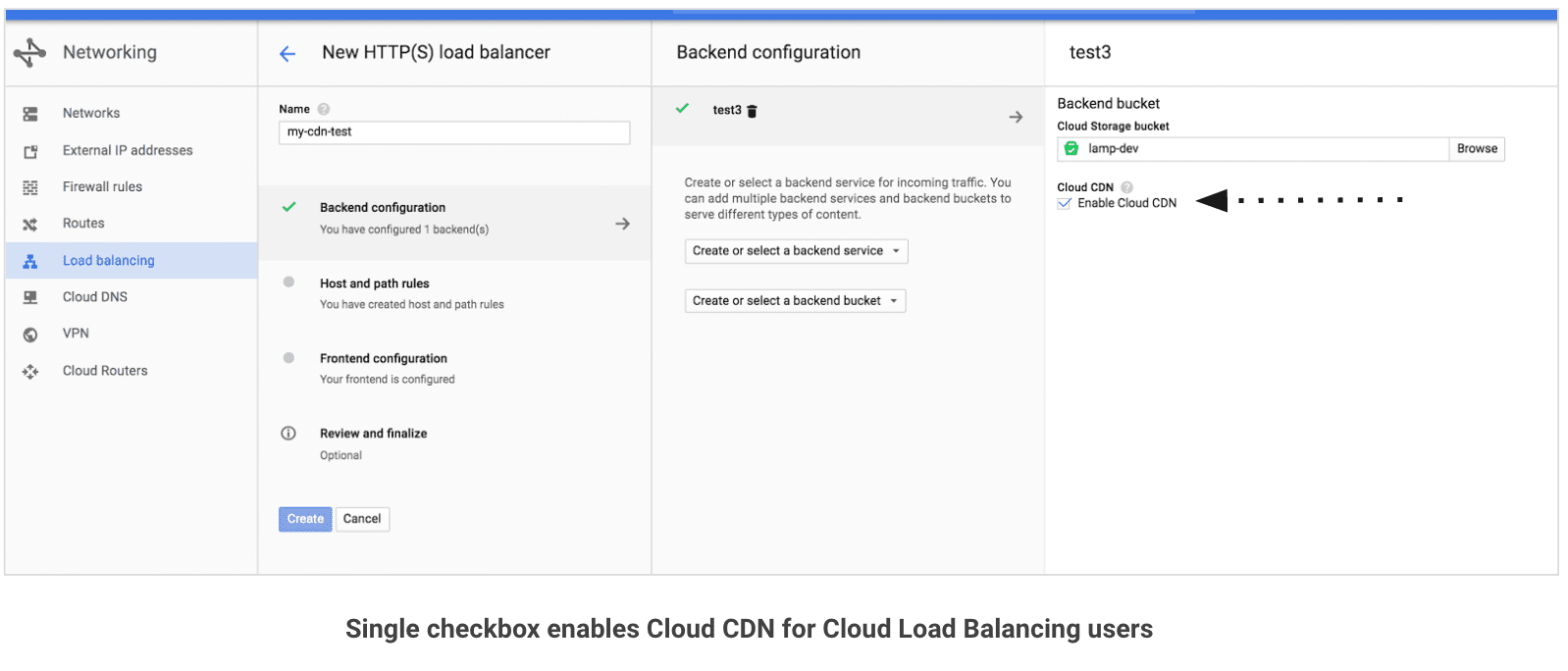 Checkbox to enable Google Cloud CDN Load balancing