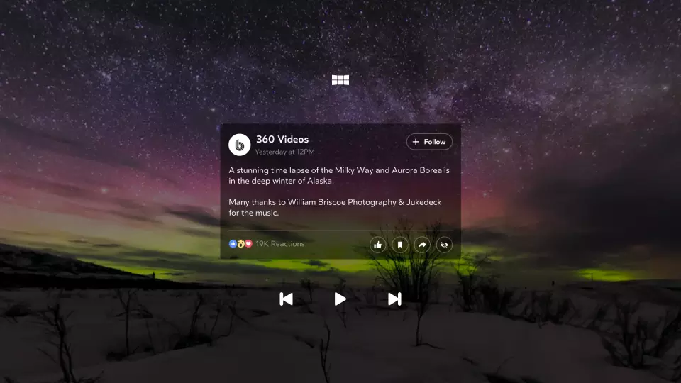 Facebook 360 for Gear VR: Pull up photo or video information and react