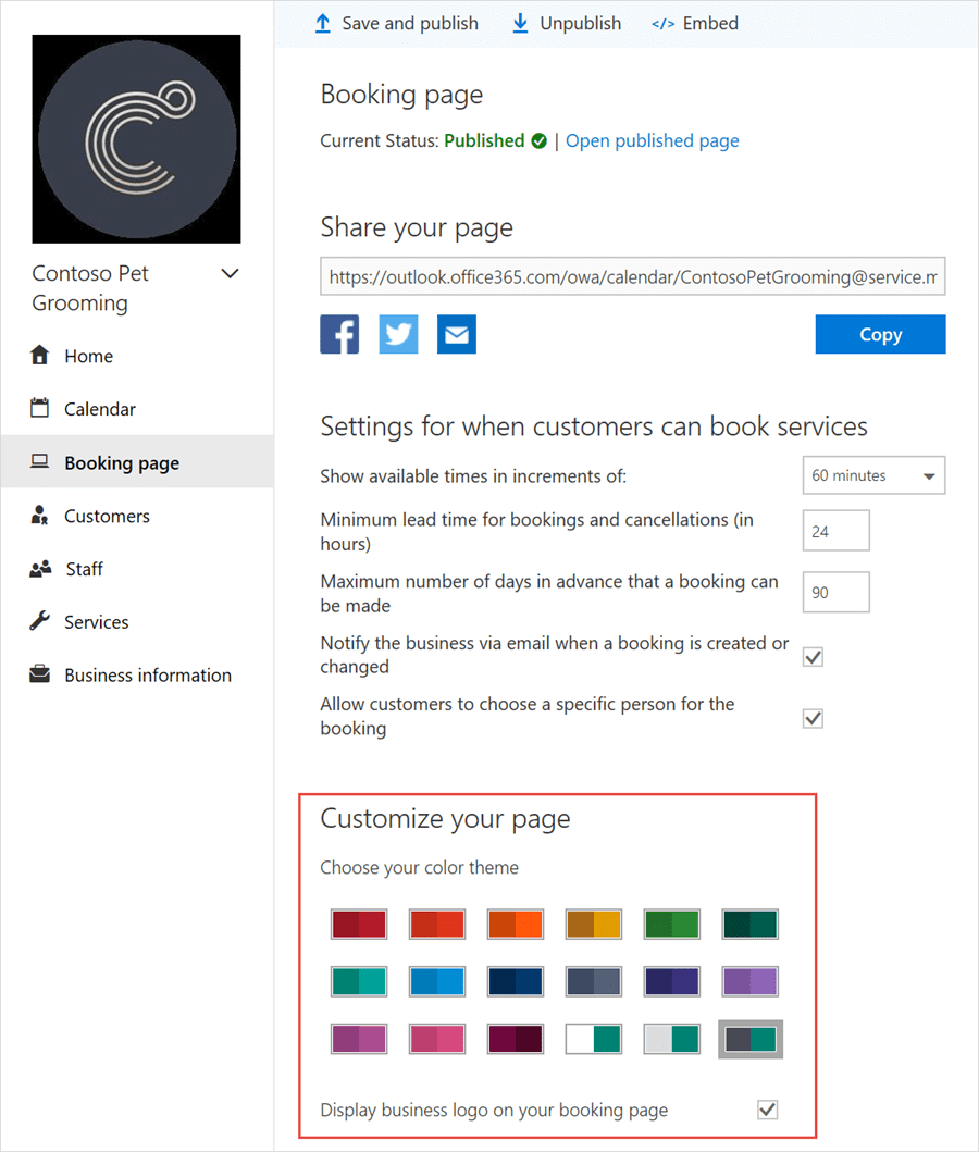 Customize Microsoft Bookings page