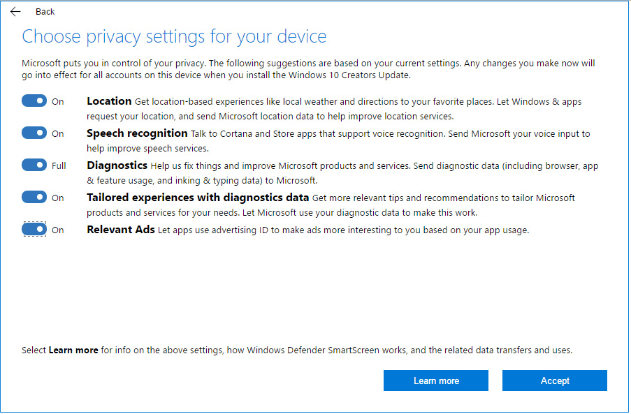 windows 10 creators update privacy settings page -toggle on